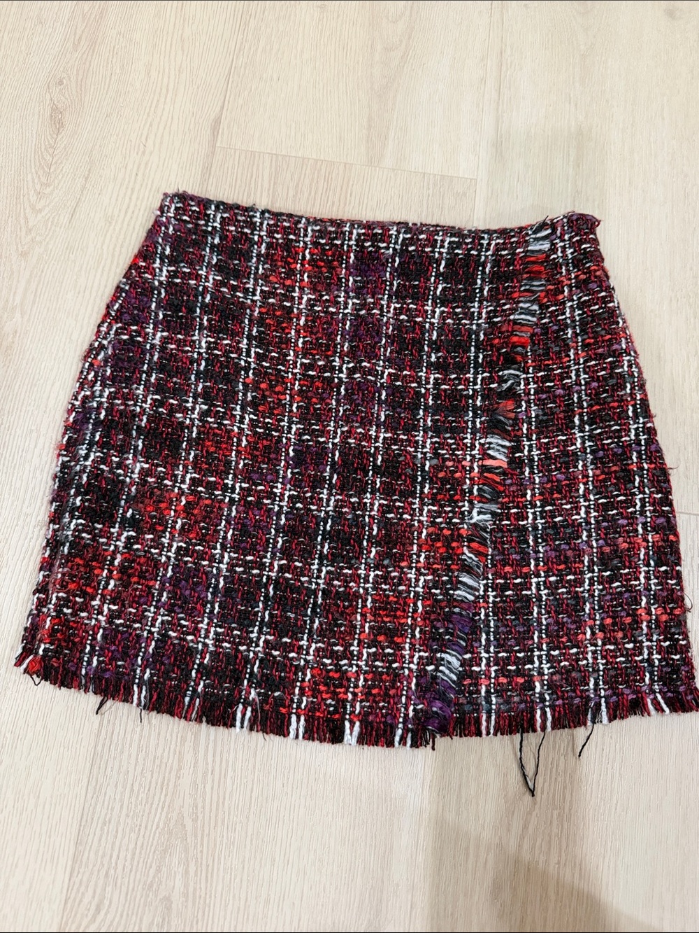 Forever 21 Red Plaid Tweed Mini Skirt